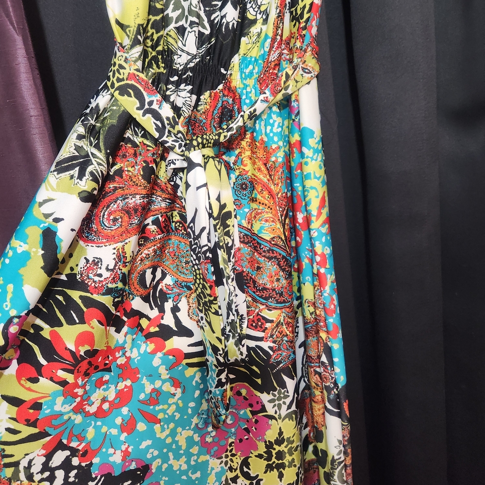 ECI Medallion Beaded Bodice Abstract Print Flowy Festival Maxi Sz 12 - Picture 9 of 16